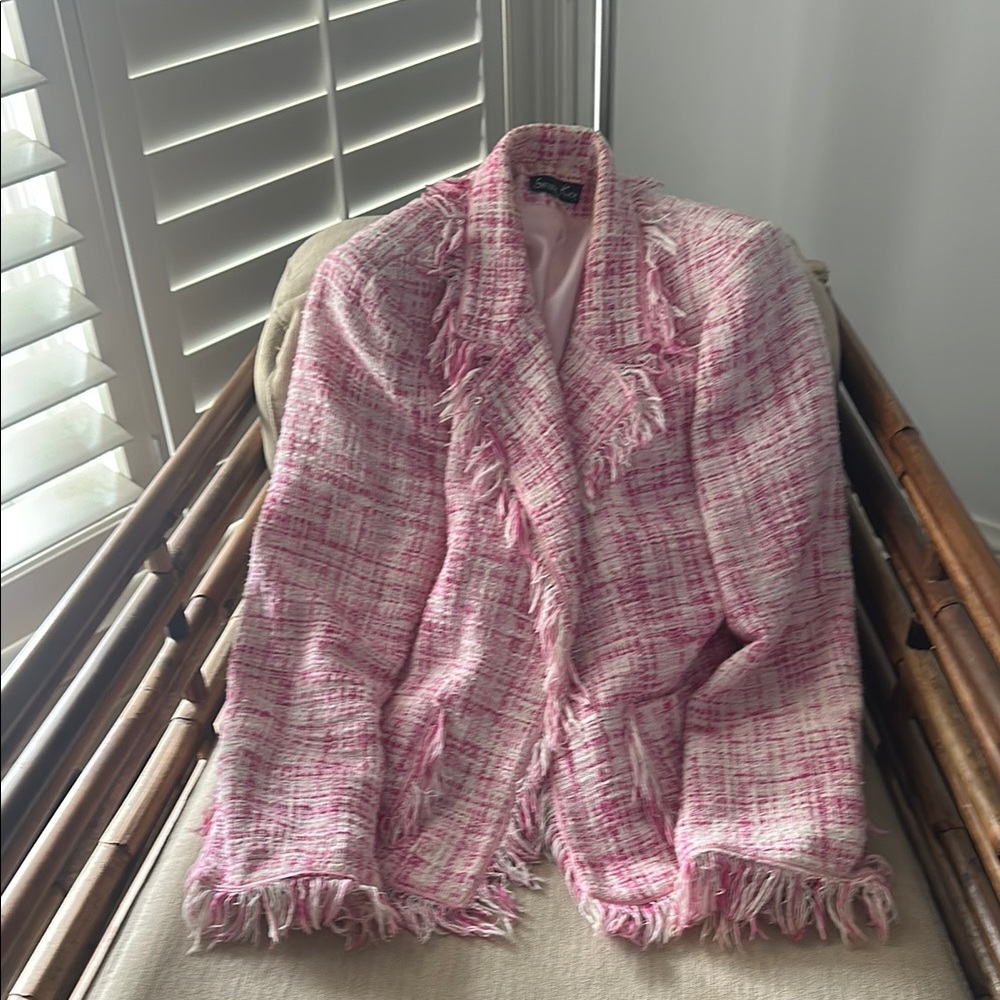 Chic Pink Tweed Blazer with Fringe. Made in France.  Open to offers.